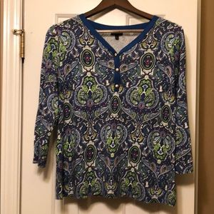 Talbots paisley knit 3/4 sleeve blouse, L petite